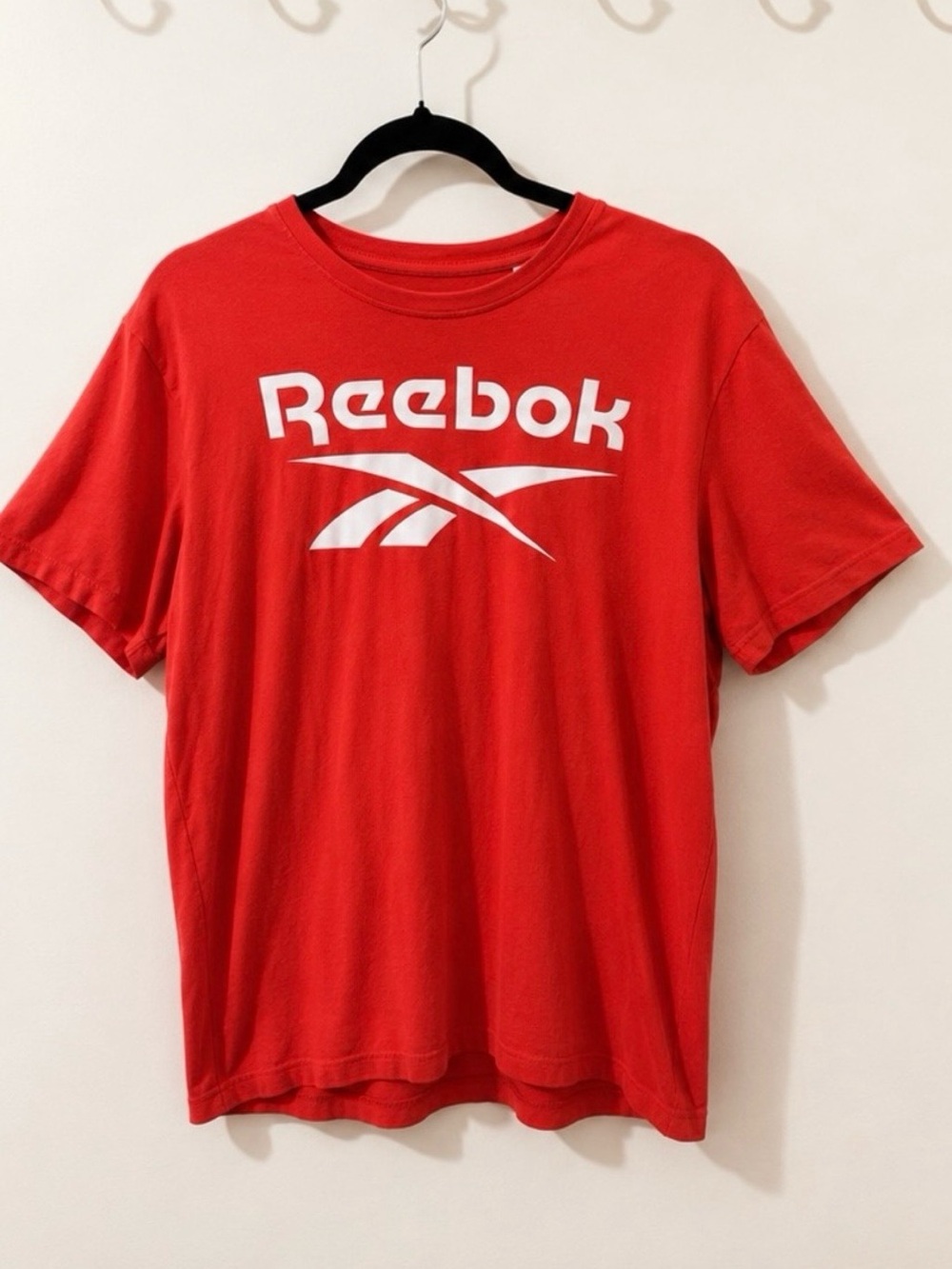 Reebok Dark Red Orange Tee with White Logo Large EUC